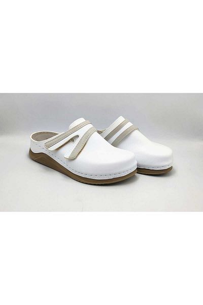 DR KLOMPA Papuci de damă White Sabo - Talpă ortopedică zilnică