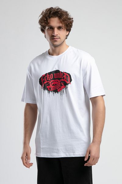 ECKO UNLTD Ανδρικό μπλουζάκι ROCKEFELLA White Crew Neck με στάμπα Oversize