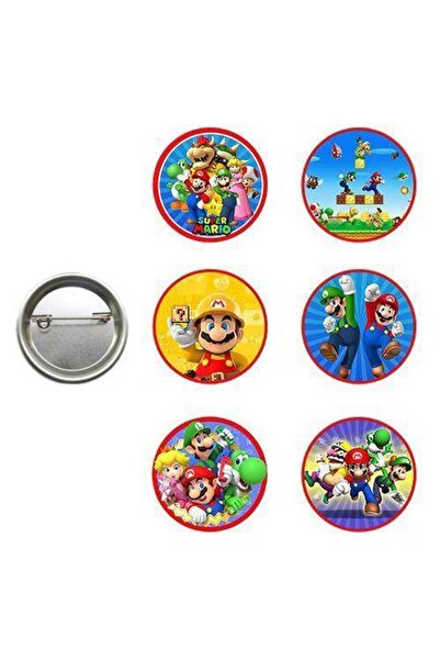 Parti Dükkanım Super Mario Hediyelik Parti Rozeti (6 ADET)