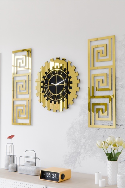 acargrafik Dekoratif 3 Parçalı Pleksi Aynalı Duvar Saati