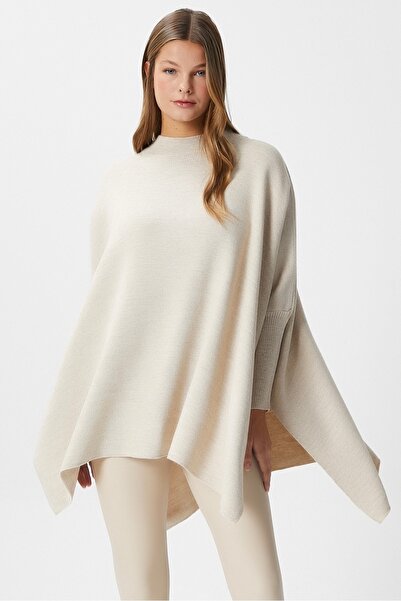 Ritnice Women's Zenta Oversize Side Slit Beige Knitwear Sweater