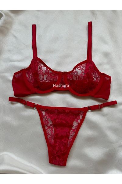 Nashera Red Lace Embroidery Bralet and Sexy Tulle Bra Lingerie Set