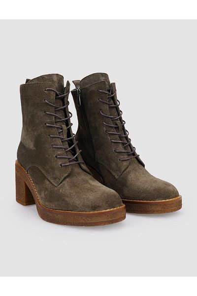 Cabani 100% Genuine Leather Khaki Suede Lace up Zippered Women's Boots
