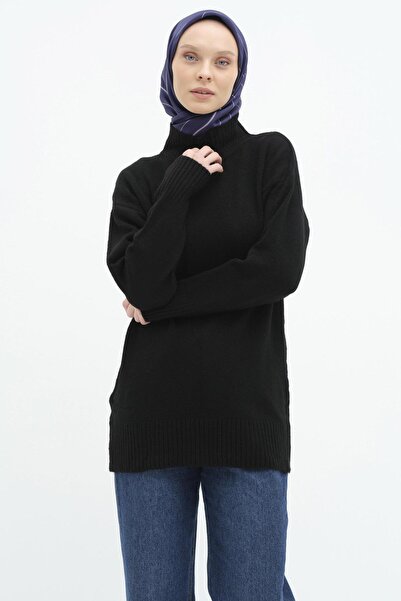 Tuğba Sıfır Yaka Triko Tunik - Siyah