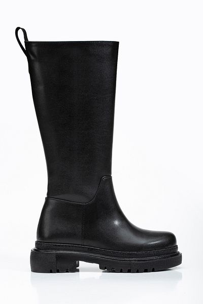 Tonny Black Damen-Stiefel aus schwarzem Leder mit Poly-Sohle ohne Reißverschluss
