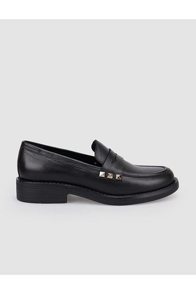 Cabani Loafer de damă 100% din piele naturală neagră cu știfturi