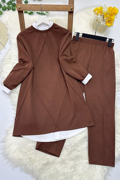 MODAQU Çimalı Crepe dupla szett - barna