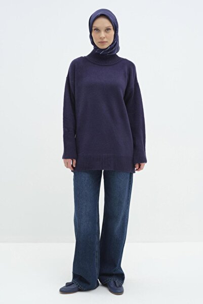 Tuğba Sıfır Yaka Triko Tunik - Lacivert