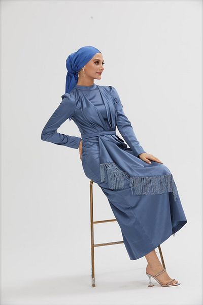 stillbiziz Φούντες Hijab Σατέν Βραδινό Φόρεμα PSL001