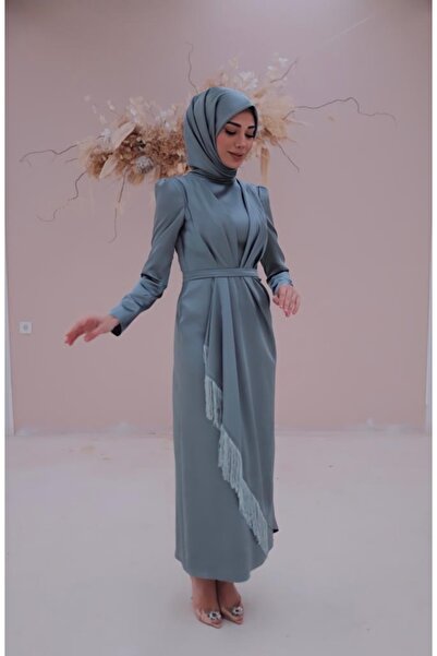 stillbiziz Hijab Satin Evening Dress with Tassels Psl001