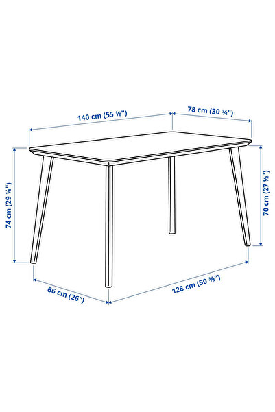 IKEA dişbudak kaplama 140x78 cm mutfak masası  Red Dot Tasarım Ödüllü akdenizshop