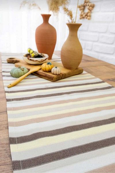 Alpar Tekstil Bohemian Striped Linen Look Runner-Table Cloth Export Product 40X160 cm Rectangular/Large Size