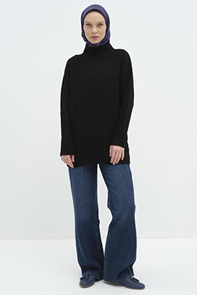 Tuğba Sıfır Yaka Triko Tunik - Siyah