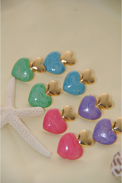 İPAR AKSESUAR DOLGU KALP İKİLİ METAL GOLD YEŞİL KÜPE