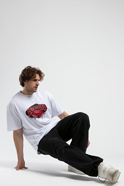 ECKO UNLTD Rockefella White Crew Neck Printed Oversize Men's Tshirt