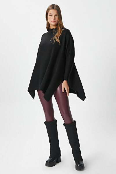 Ritnice Γυναικείο πουλόβερ Zenta Oversize Μαύρο Πλεκτό με Πλαϊνό Σκίσιμο