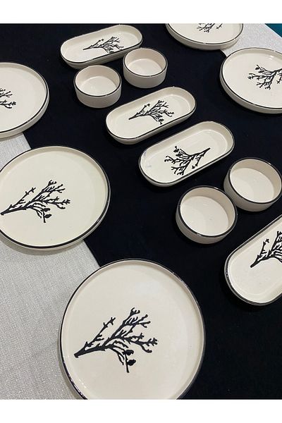 MTD SERAMİK Plane Pattern Luxury Breakfast Set 14 Pieces 6 Seater