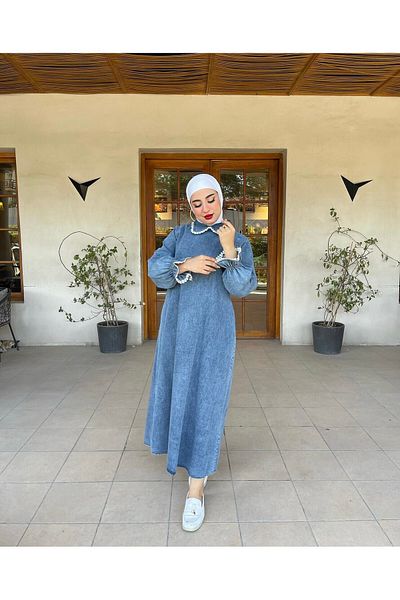 Esre Store 4499 Model Blue Hijab Denim Dress