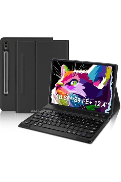 m.tk moveteck Samsung Galaxy Tab S9 Fe Plus 12.4" Case with Keyboard and Pen Compartment Bluetooth Enabled Stand Turkish Q
