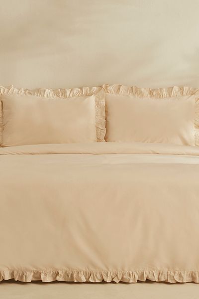 Karaca Home Σετ Παπλωματοθήκη Pure Ruffle 100% βαμβακερό διπλό ανοιχτό μπεζ