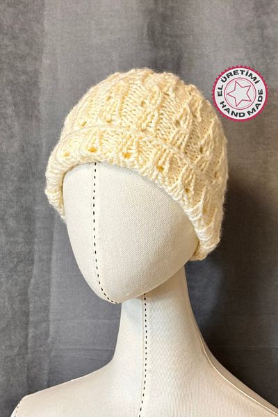 Uretti - Saime 7243 Handmade Knitted Ecru Children's Beanie