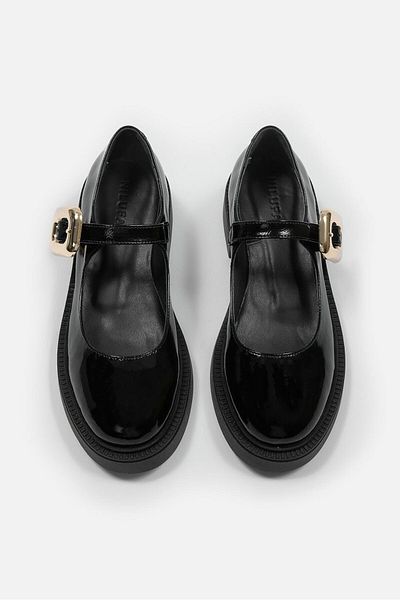 NILUFARR Ghisa Black Patent Leather Genuine Leather Loafer with Gold Buckle