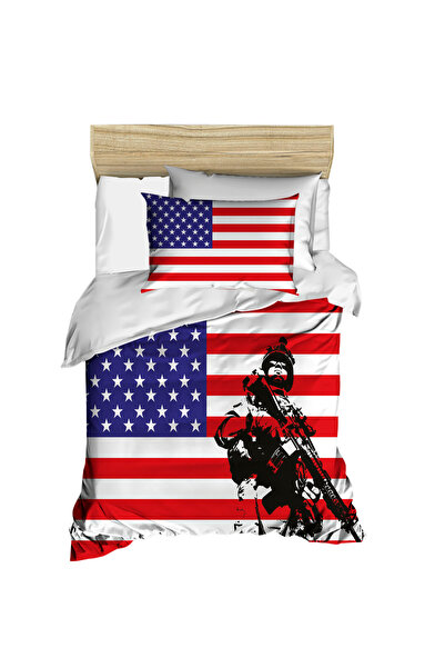 Fabeteks America Flag and Soldier 3D Digital Single Duvet Cover Set