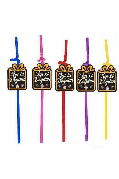 Parti Dükkanım 10 Pieces Happy Birthday Artistic Straws