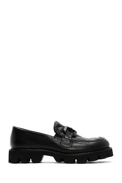 Derimod Women's Black Leather Buckle Loafer 23Wfd 185314