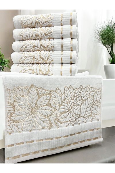 AYHANHOME Πετσέτα χεριών και προσώπου 6 LI Velvet Luxury Jacquard Dowry 50x90