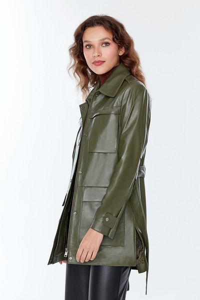 Derimod Anastasia Khaki Long Leather Women's Jacket - 22wgd5031r3