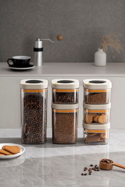 M'art Home Pinmoo 1800 Ml. Beige Vacuum Storage Container - Locked