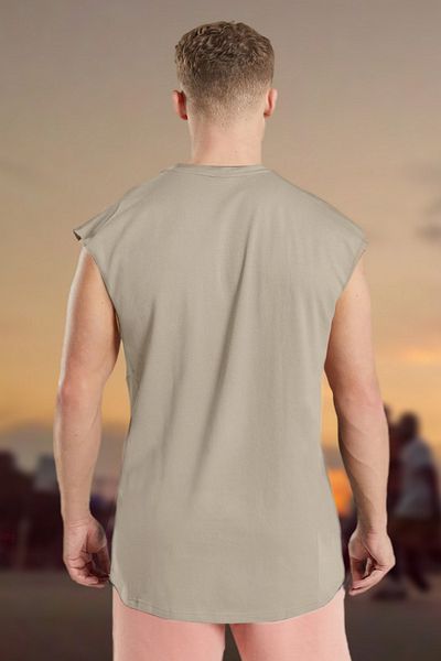 BESSA Men's Stone Oversize Crew Neck Cotton Sleeveless T-Shirt/Atlet
