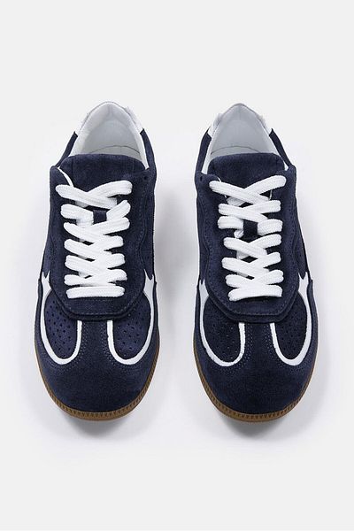 NILUFARR Team Navy Blue Suede Genuine Leather Women's Sneakers