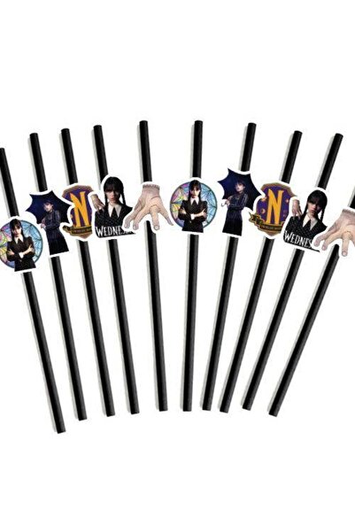 Parti Dükkanım Wednesday Addams Körüklü Pipet (10 Adet)