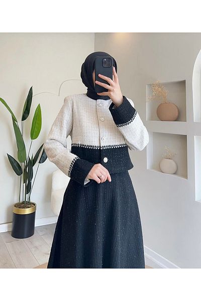 Esre Store 44101 - Black Hijab Double Set
