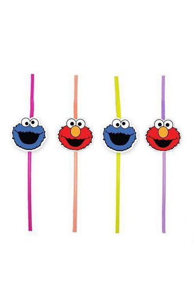 Parti Dükkanım 10 Pieces Cookie Monster and Elmo Artistic Straw Set