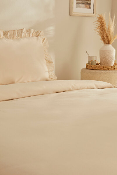 Karaca Home Pure Ruffle 100% Cotton Double Duvet Cover Set Light Beige