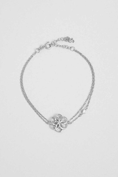 So CHIC... Yaşam Çiçeği 18 Ayar Beyaz Altın Kaplama 20 Cm Gümüş Bileklik