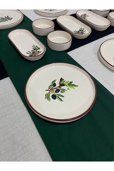 MTD SERAMİK Olive Pattern Luxury Breakfast Set 14 Items for 6