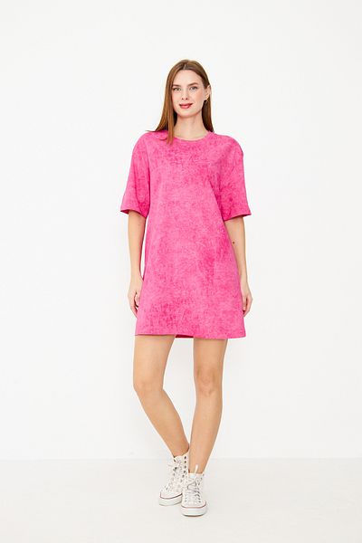 Avones Women's Acid Washed Tie-Dye Pattern Relaxed Fit Mini Length Dress