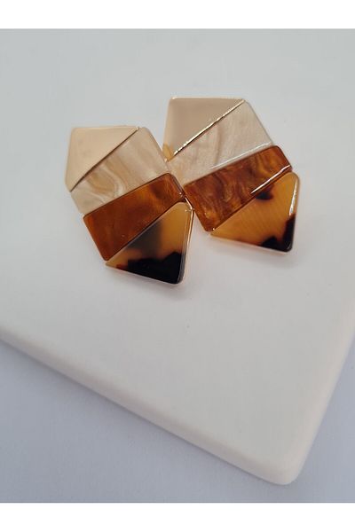 SELİN ÖNER ACCESSORIES أقراط منقوشة باللون البني