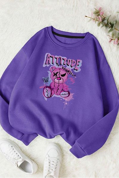 Moda Glo Βαμβακερό φούτερ Unisex Attitude Printed Crew Neck