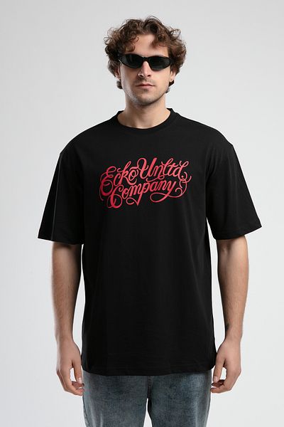ECKO UNLTD Albany Black Crew Neck Printed Oversize Men's Tshirt