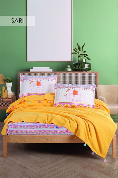 Violacasa Double 100% Cotton Tasseled Pique Set - Elephant