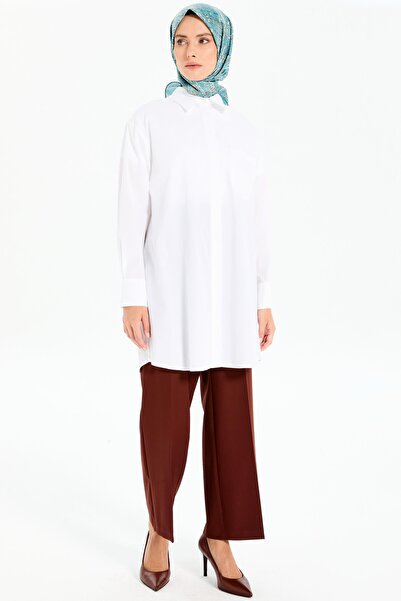 Tuğba Oversize Cepli Tunik - Beyaz