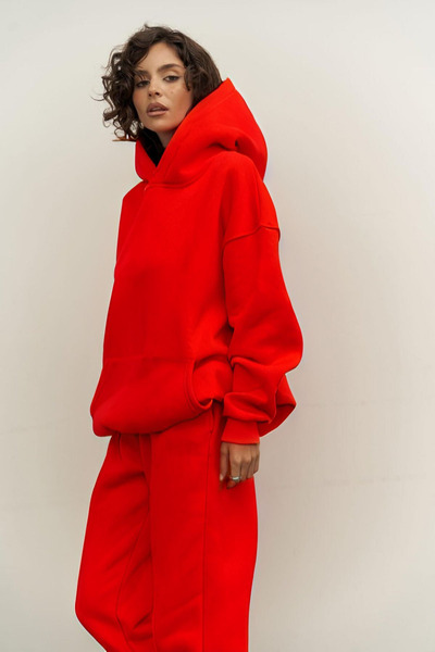 BayBayan Kadın Kapşonlu Kanguru Cepli 3 İplik Rahat Bol Kesim Eşofman Takımı