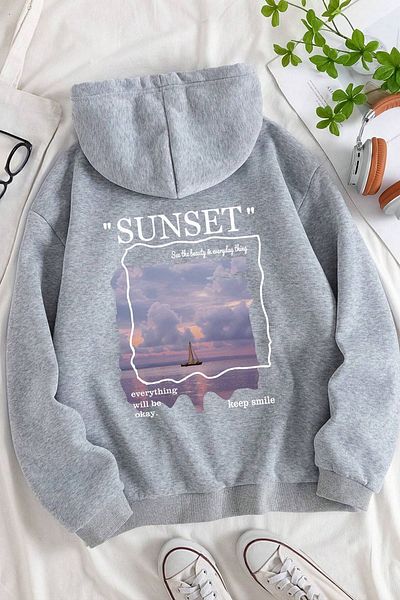 Moda Glo Φούτερ Unisex Γκρι Απλό Oversize