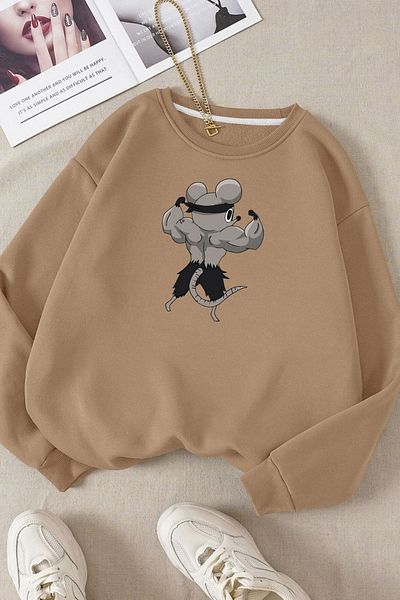 Moda Glo Unisex Φούτερ με Μυώδη Εκτύπωση στην Πλάτη και Στρογγυλή Λαιμόκοψη από Βαμβάκι