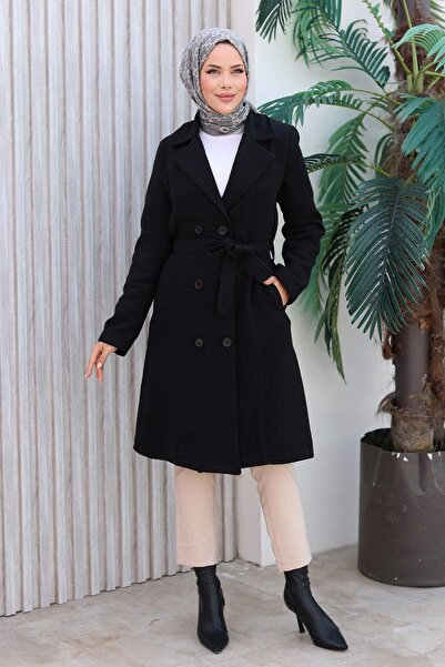 MİSSKAYLE Düğme Detaylı Kaşe Kaban Siyah 1224